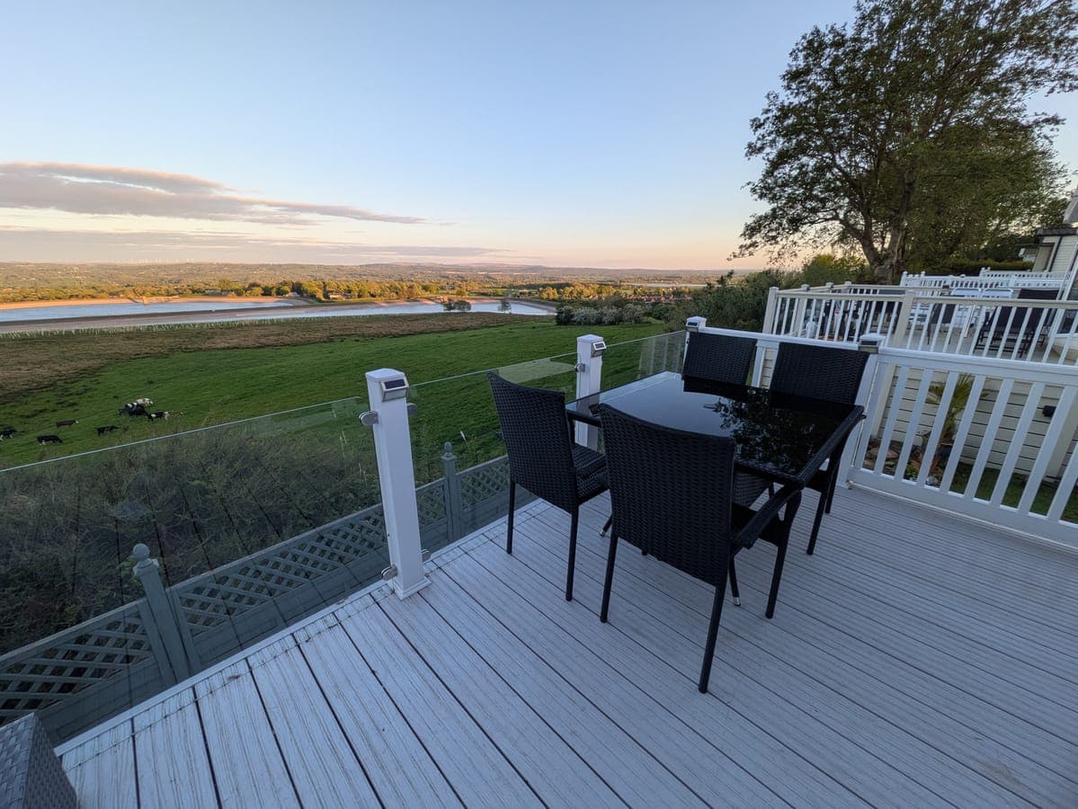 Private decking with Dilworth Reservoir views at sunset